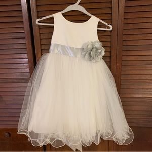 White & Silver Flower Girl Dress